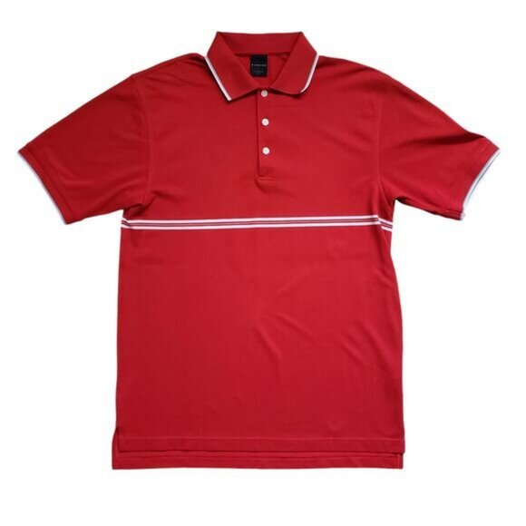 Dunning Golf Polo Shirt Mens Medium Red Striped Stretch Performance PGA National - Picture 1 of 10